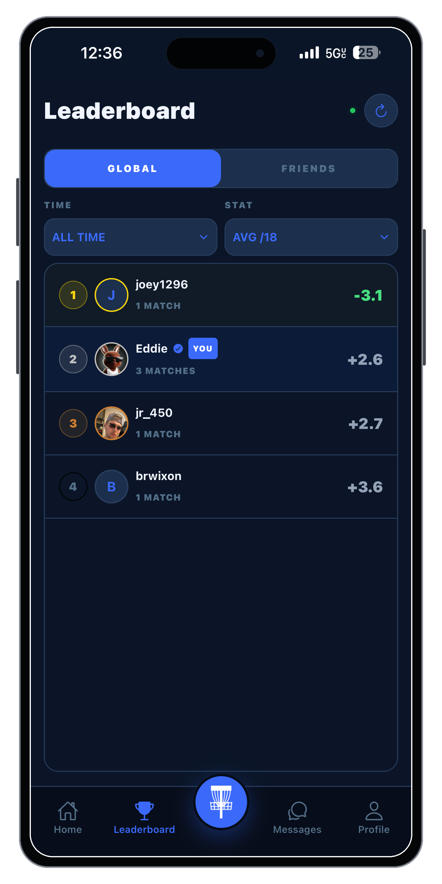 Disc Battles leaderboard screen
