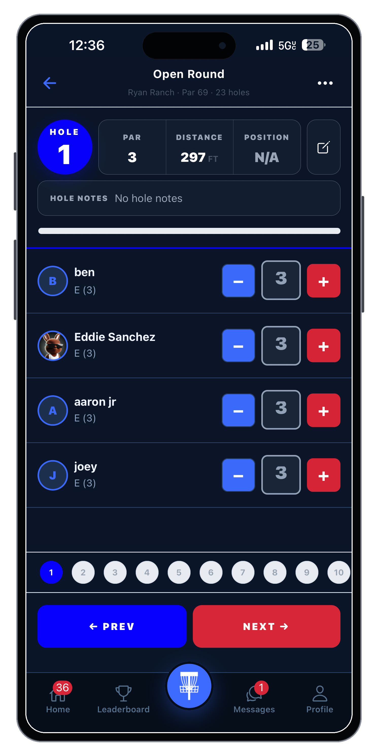 Disc Battles live scorecard screen