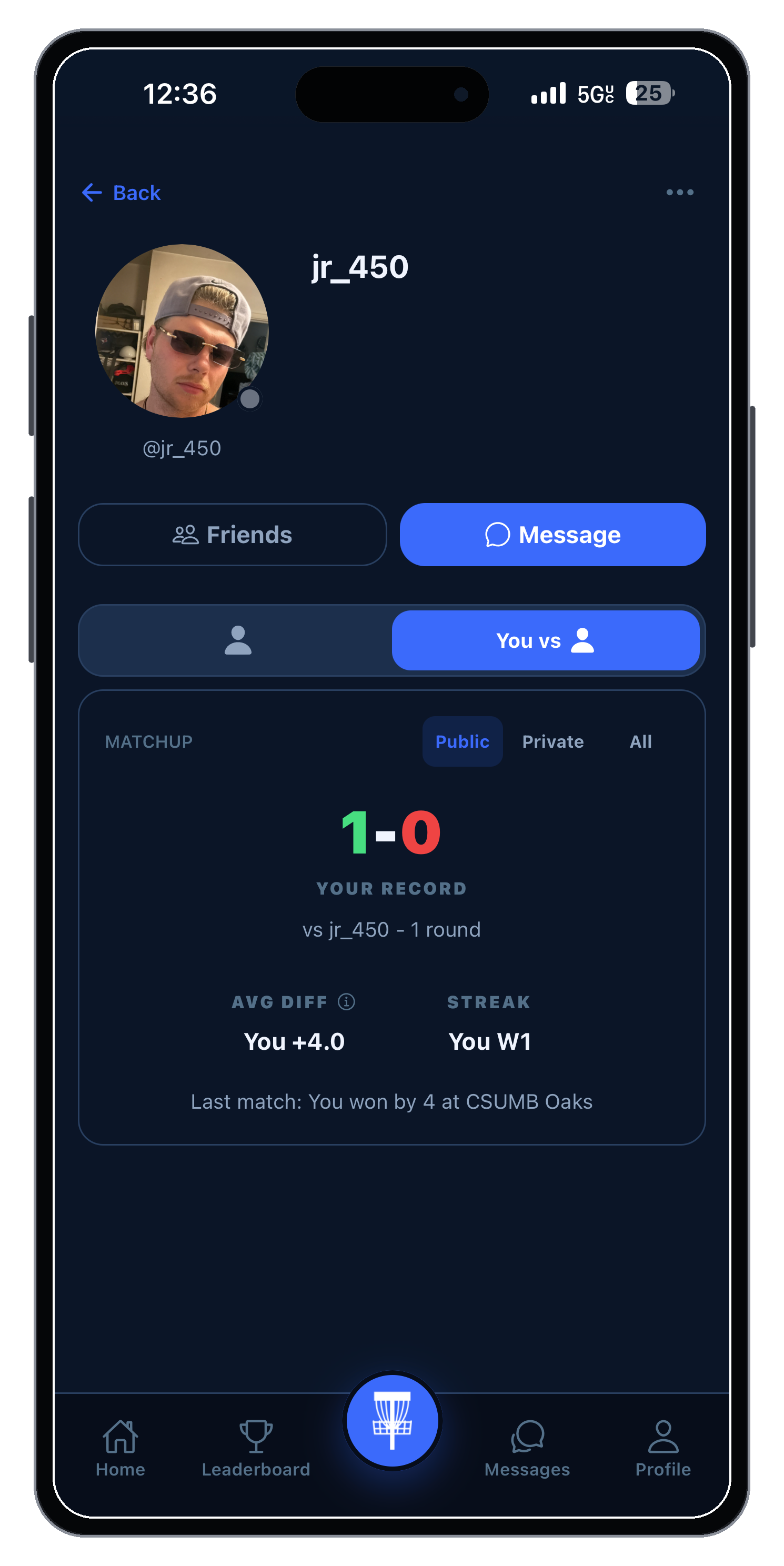 Disc Battles head-to-head matchup screen